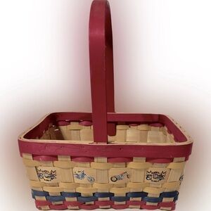 💥Vintage Woven Wooden Basket Motorcycle Décor Red Blue Natural Highlights Decor